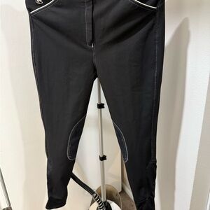 Black Riding Pants / Breeches with White Stitching - knee patch- high rise